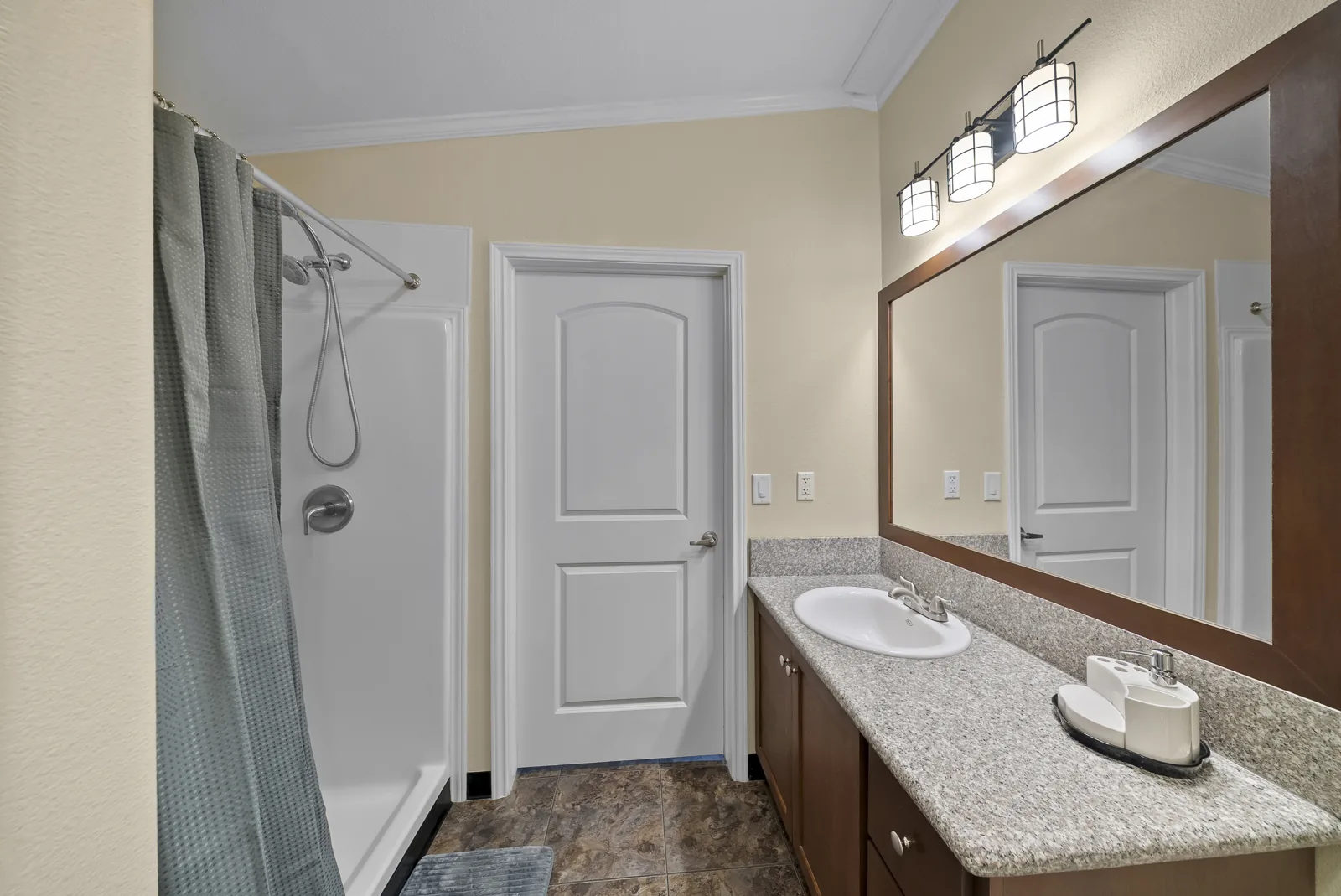 Bayou bathroom vanity and shower