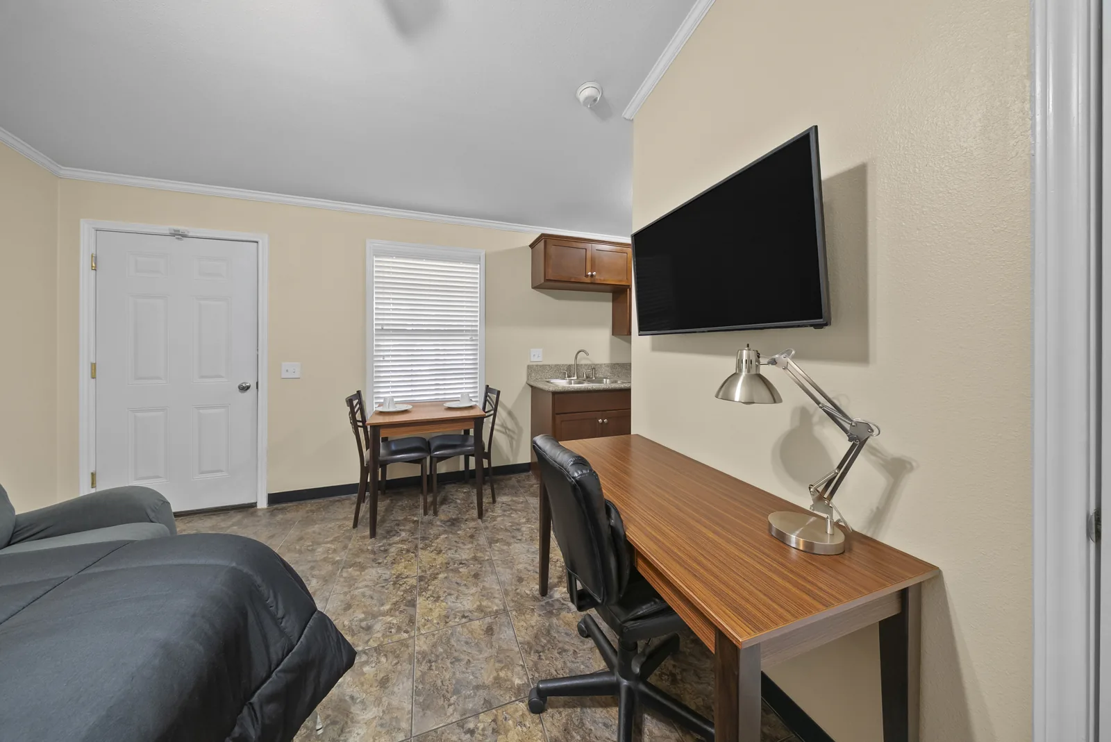 Bayou suite from the bed, desk and front door