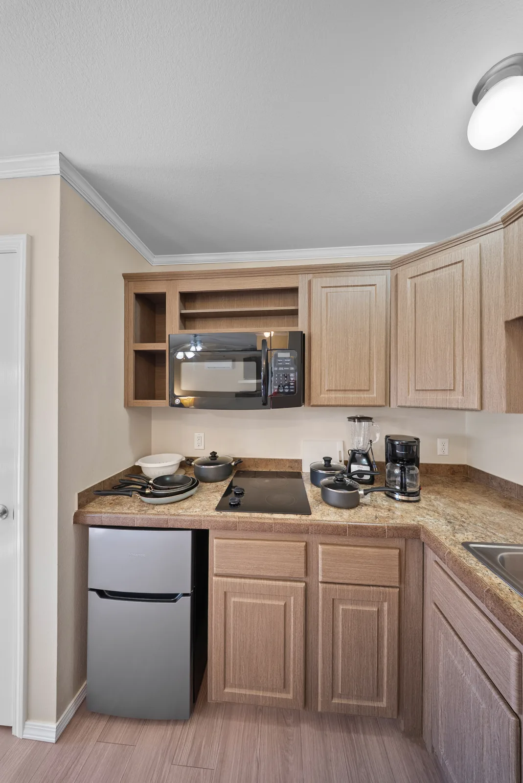 Cypress two-burner cooktop, microwave and coffee maker
